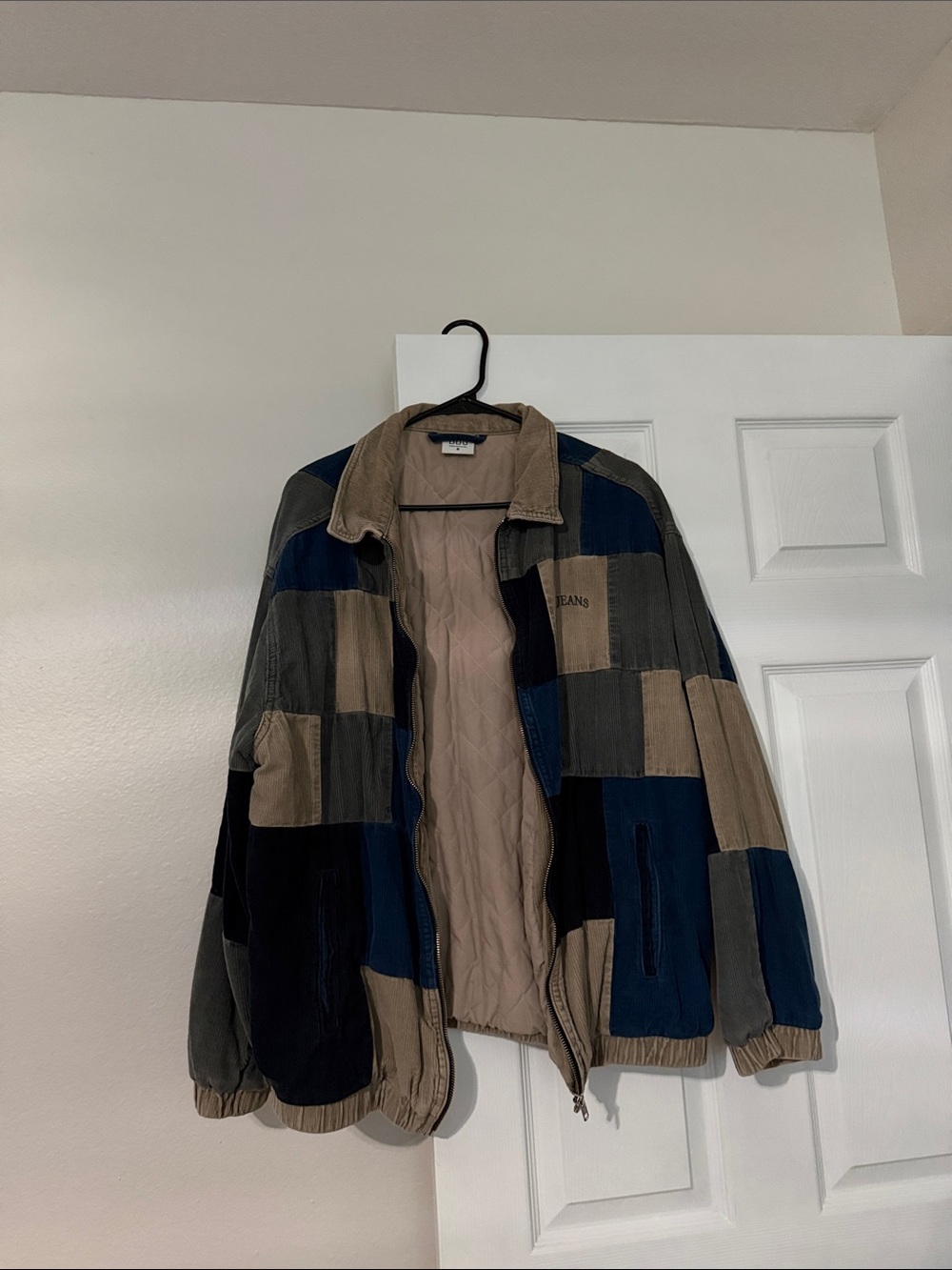 BDG Patchwork Corduroy Jean Jacket in Beige, Navy & Gray